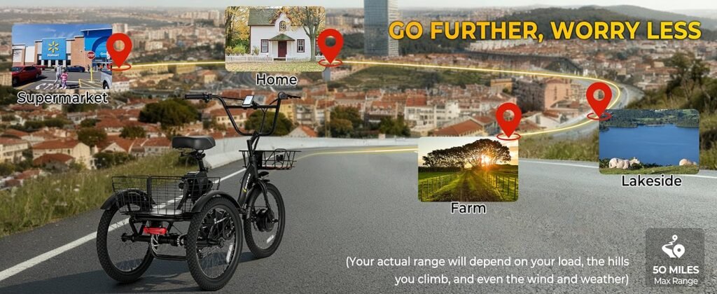 Skeri electric trike with cargo basket for grocery shopping